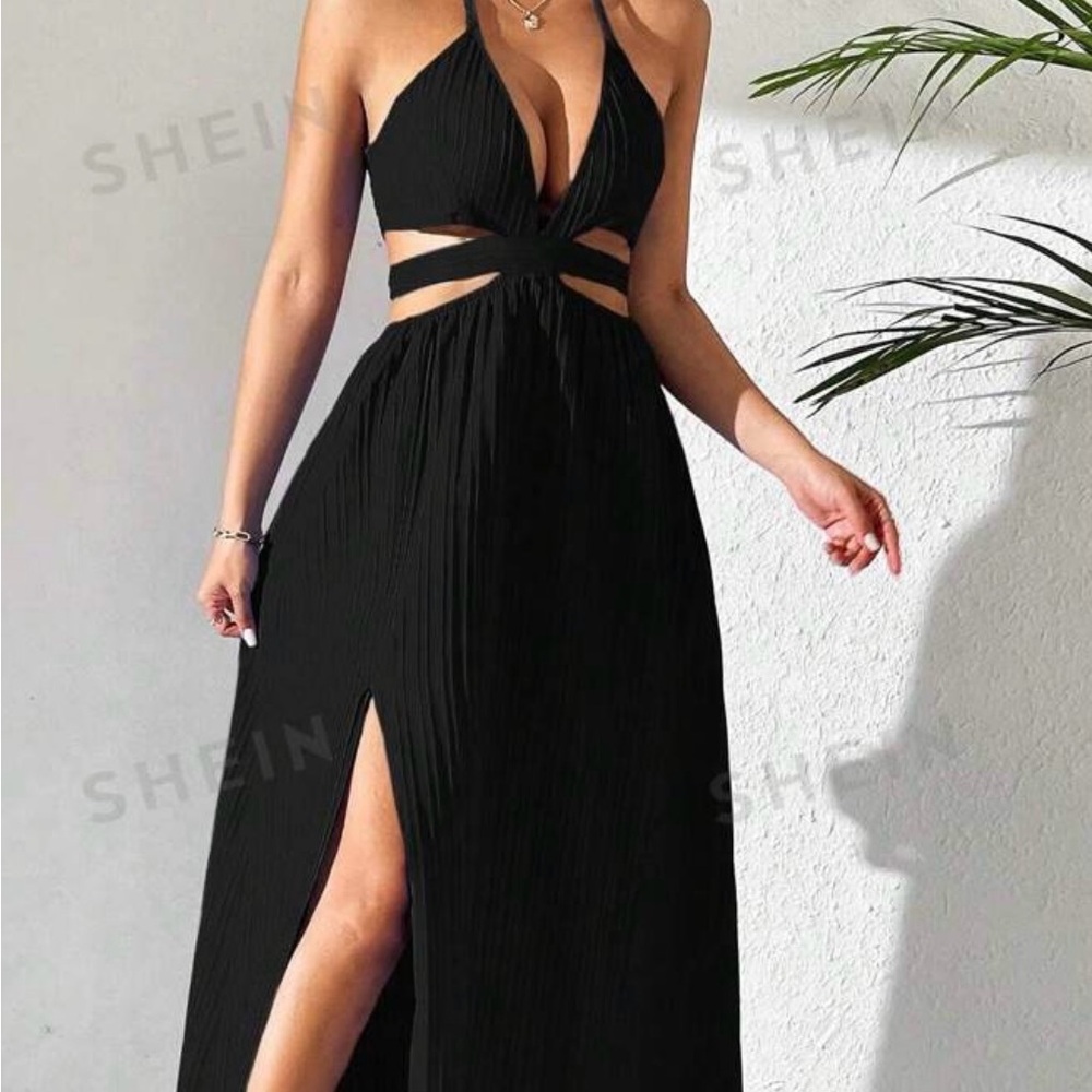 Black Maxi Dress with cut-outs and ties in the back. Size Small. Enjoy ❤️